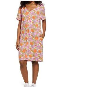 Bp Nordstrom retro flower print dress sz 2XSmall pockets short sleeve vneck